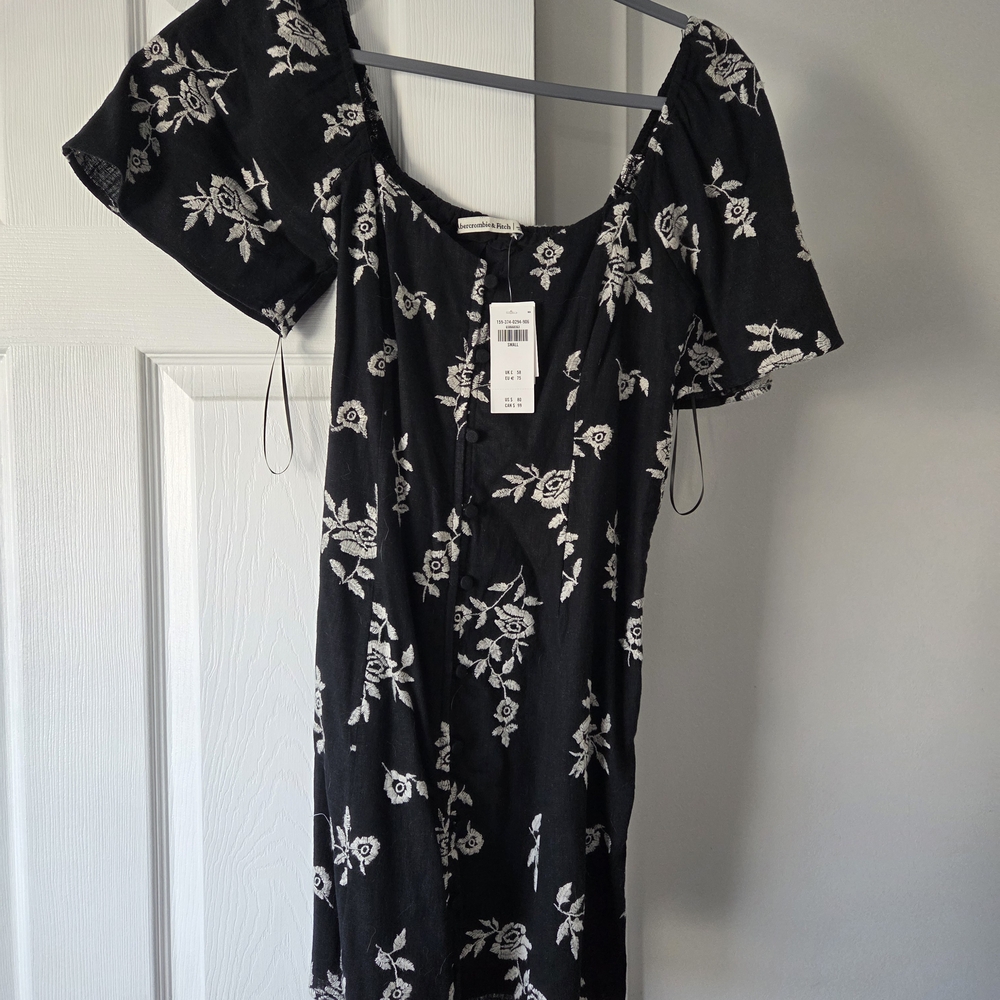 Abercrombie & Fitch Black Mini Dress with Cream Floral Pattern